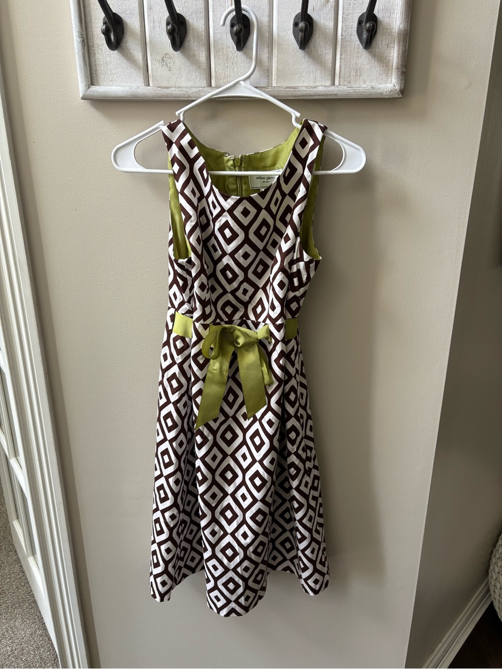 Jessica Howard Willow Glenn Geometric Diamond Fit-and-Flare Dress w Lime Accents